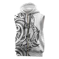 New Zealand Hammerhead Shark Sleeveless Zip Hoodie Maori Haehae Mangopare White - Polynesian Pride