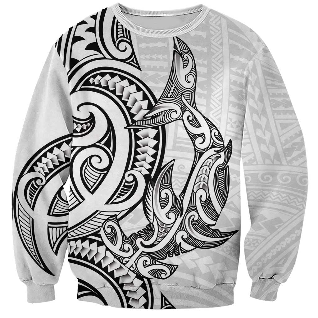 New Zealand Hammerhead Shark Sweatshirt Maori Haehae Mangopare White LT14 Unisex White - Polynesian Pride