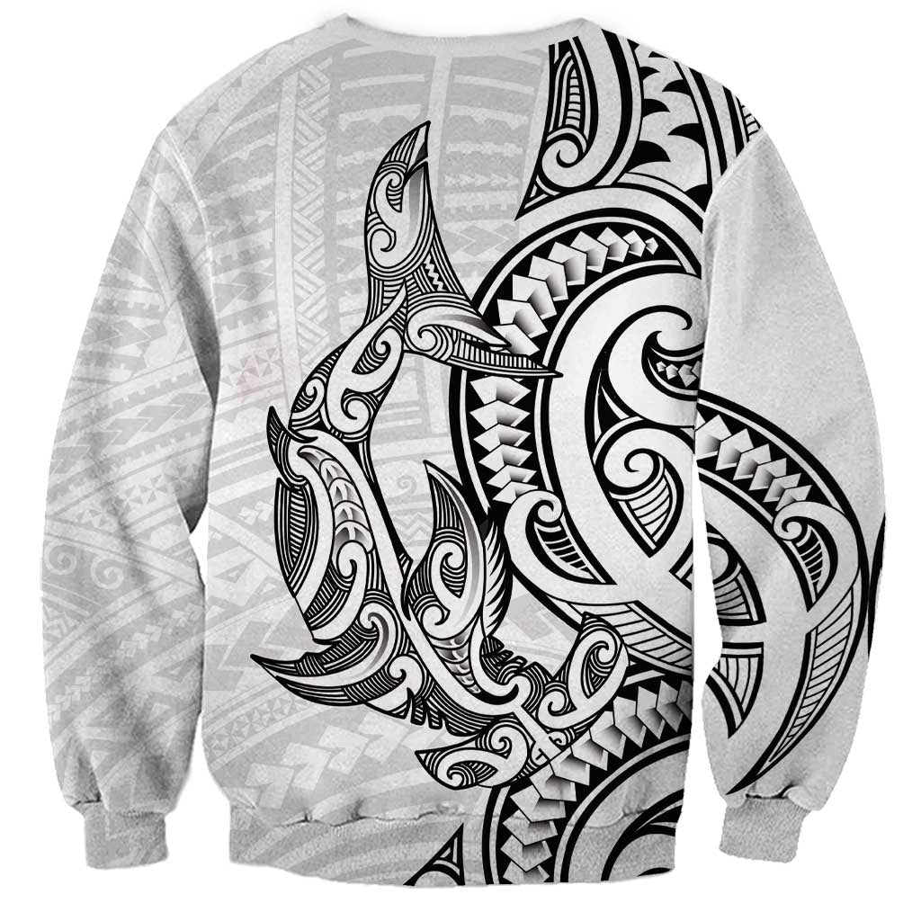 New Zealand Hammerhead Shark Sweatshirt Maori Haehae Mangopare White LT14 - Polynesian Pride