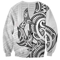 New Zealand Hammerhead Shark Sweatshirt Maori Haehae Mangopare White LT14 - Polynesian Pride