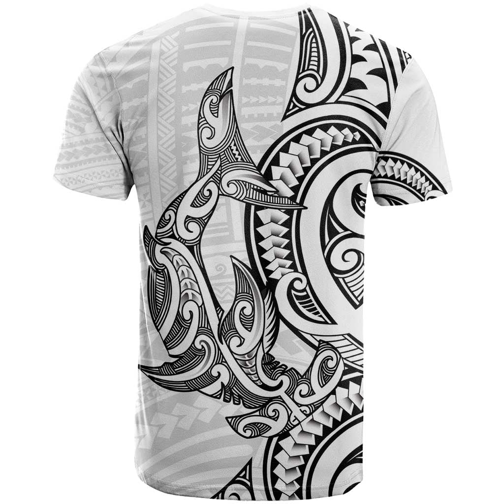 New Zealand Hammerhead Shark T Shirt Maori Haehae Mangopare White - Polynesian Pride