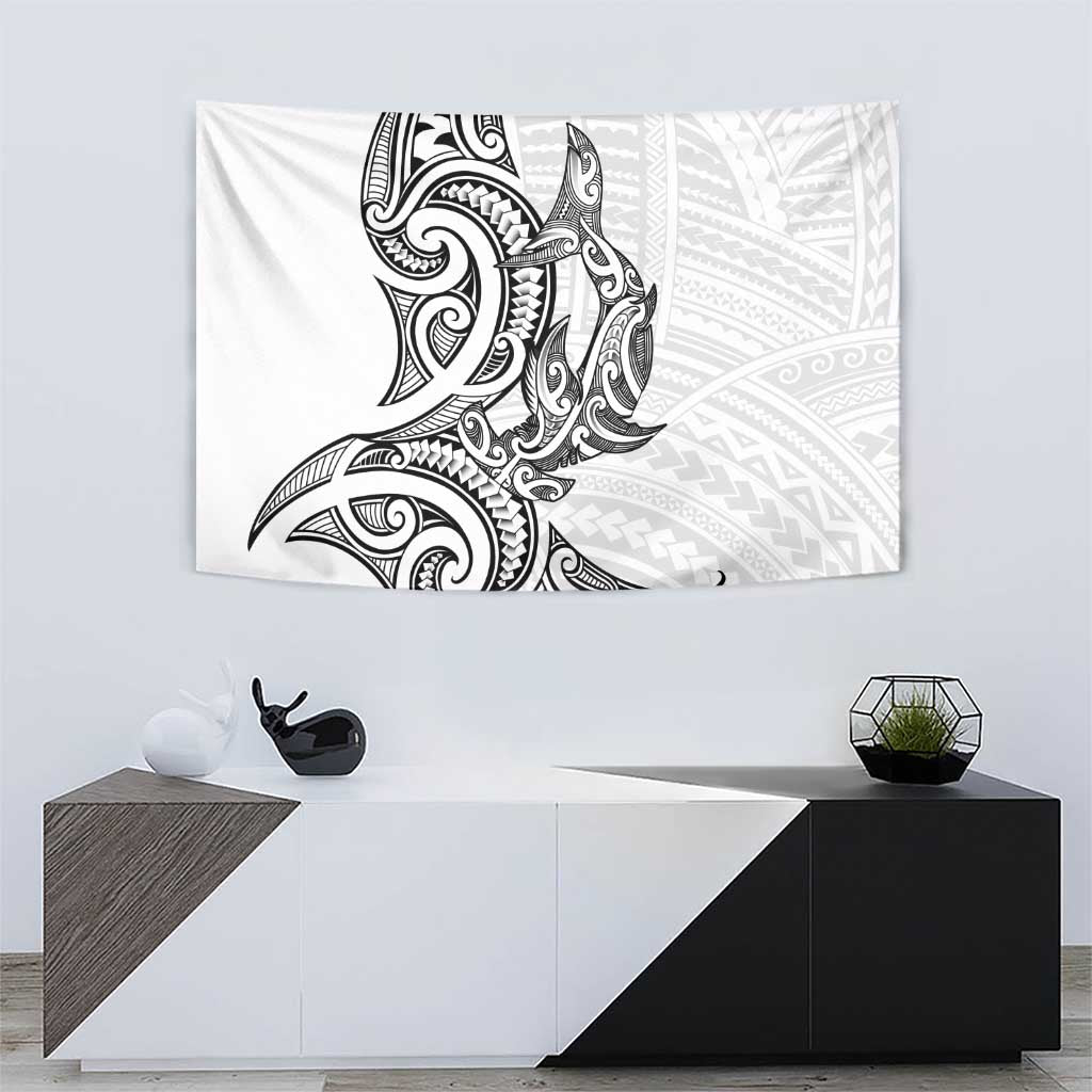 New Zealand Hammerhead Shark Tapestry Maori Haehae Mangopare White - Polynesian Pride