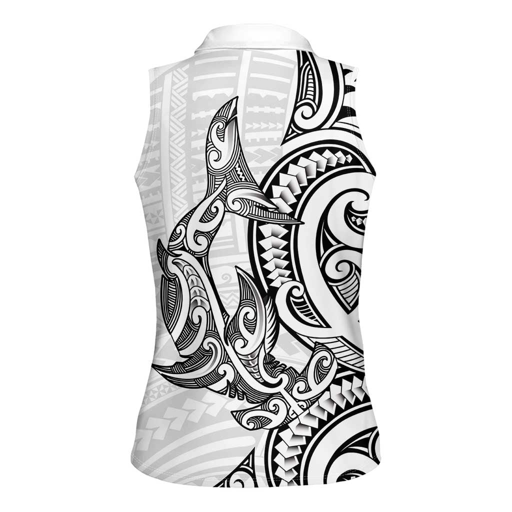 New Zealand Hammerhead Shark Women Sleeveless Polo Shirt Maori Haehae Mangopare White - Polynesian Pride