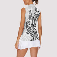 New Zealand Hammerhead Shark Women Sleeveless Polo Shirt Maori Haehae Mangopare White - Polynesian Pride