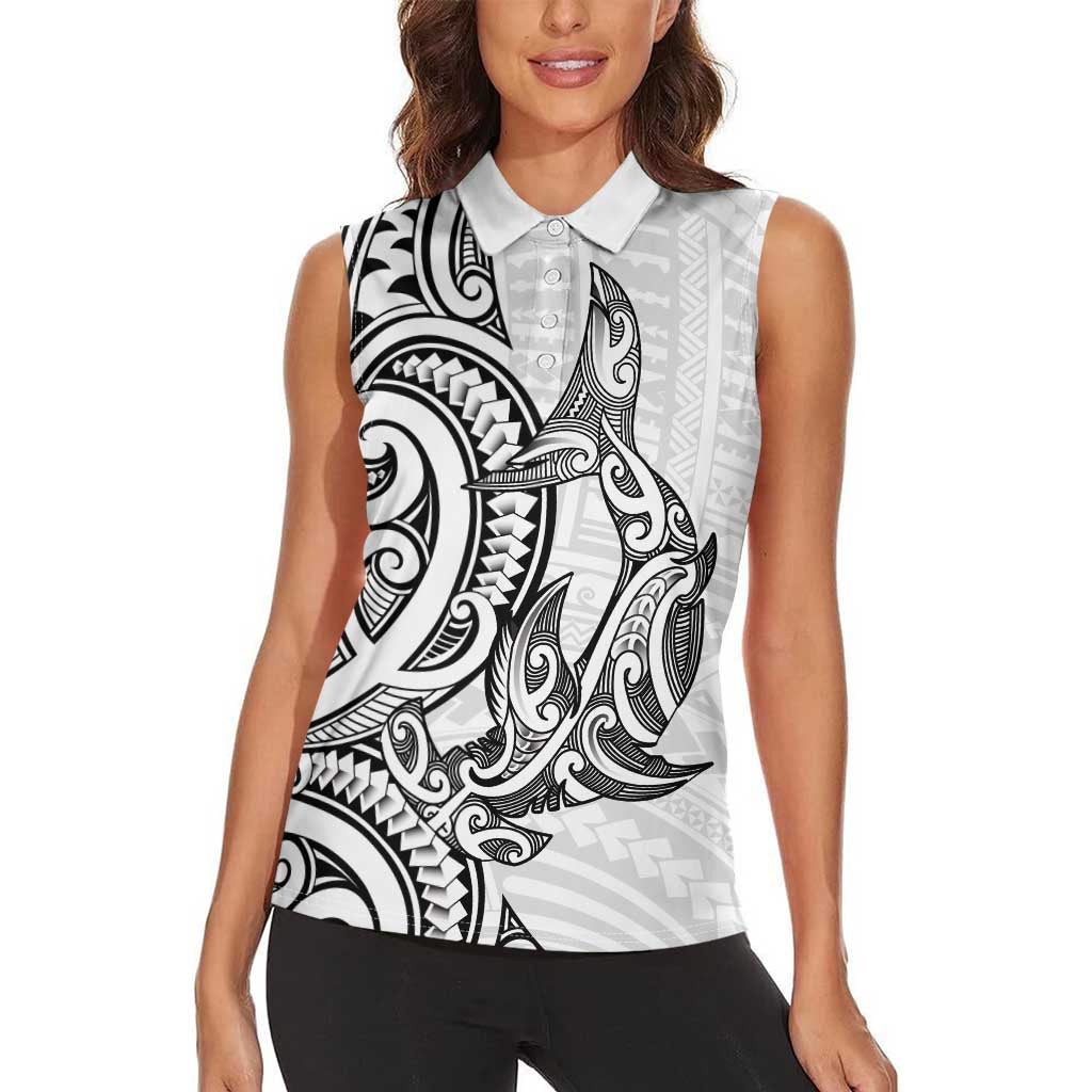 New Zealand Hammerhead Shark Women Sleeveless Polo Shirt Maori Haehae Mangopare White - Polynesian Pride