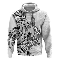 New Zealand Hammerhead Shark Zip Hoodie Maori Haehae Mangopare White - Polynesian Pride