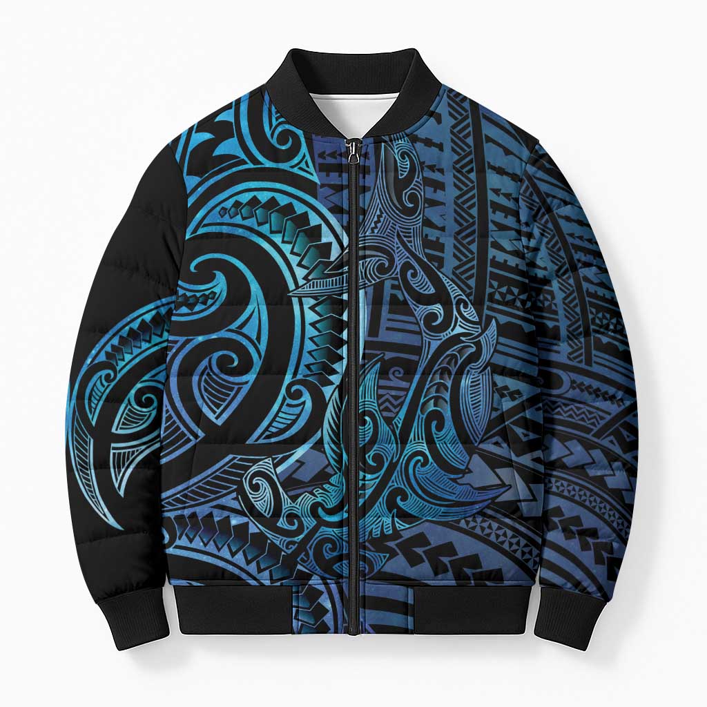 New Zealand Hammerhead Shark Bomber Puffer Jacket Maori Haehae Mangopare Galaxy - Polynesian Pride