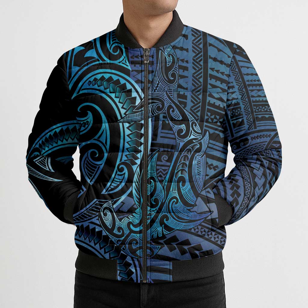 New Zealand Hammerhead Shark Bomber Puffer Jacket Maori Haehae Mangopare Galaxy - Polynesian Pride