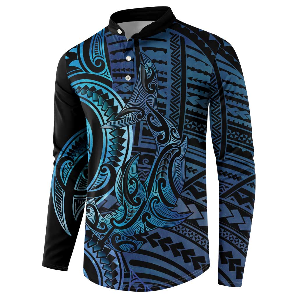 New Zealand Hammerhead Shark Button Sweatshirt Maori Haehae Mangopare Galaxy - Polynesian Pride