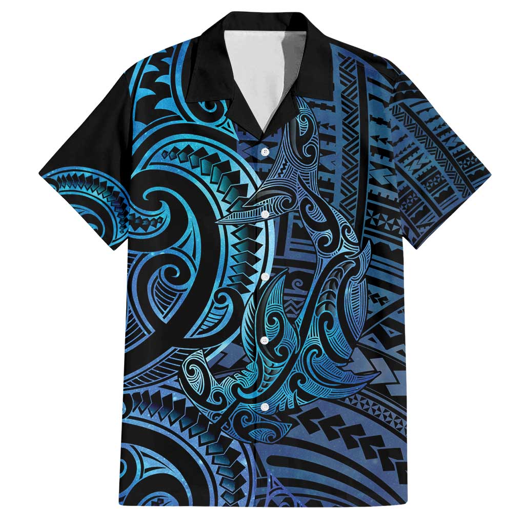 New Zealand Hammerhead Shark Family Matching Off Shoulder Maxi Dress and Hawaiian Shirt Maori Haehae Mangopare Galaxy - Polynesian Pride