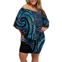 New Zealand Hammerhead Shark Family Matching Off Shoulder Short Dress and Hawaiian Shirt Maori Haehae Mangopare Galaxy - Polynesian Pride