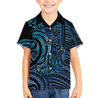 New Zealand Hammerhead Shark Family Matching Off Shoulder Short Dress and Hawaiian Shirt Maori Haehae Mangopare Galaxy - Polynesian Pride
