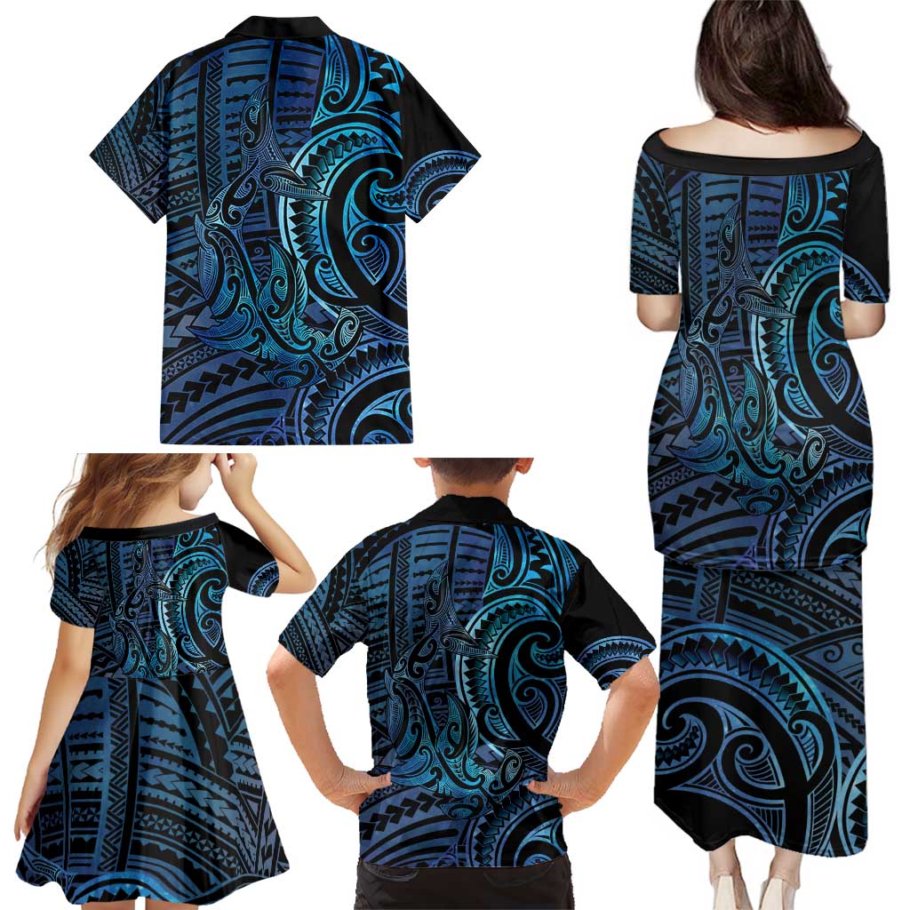 New Zealand Hammerhead Shark Family Matching Puletasi and Hawaiian Shirt Maori Haehae Mangopare Galaxy - Polynesian Pride