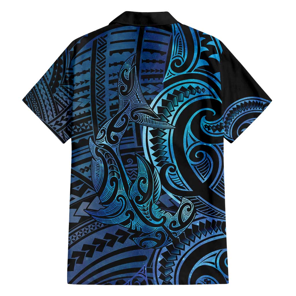 New Zealand Hammerhead Shark Family Matching Summer Maxi Dress and Hawaiian Shirt Maori Haehae Mangopare Galaxy - Polynesian Pride