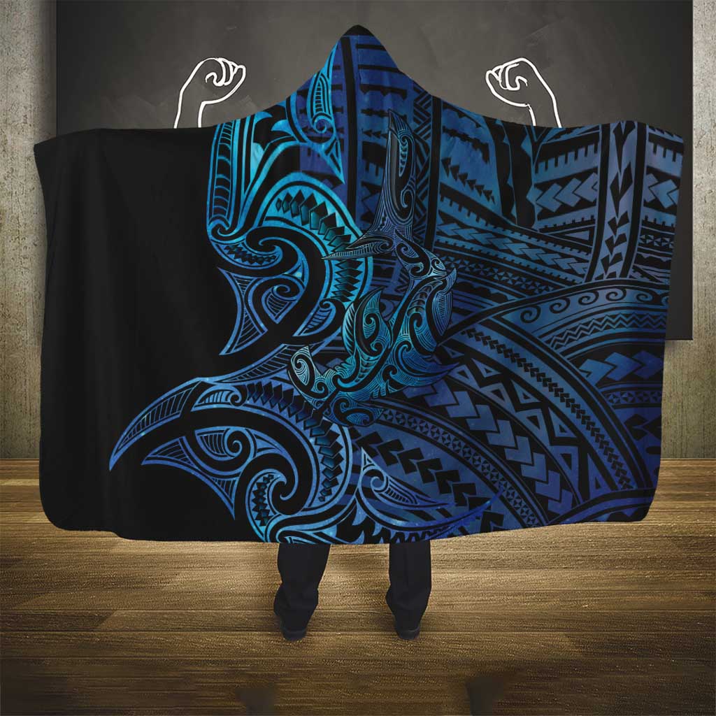 New Zealand Hammerhead Shark Hooded Blanket Maori Haehae Mangopare Galaxy - Polynesian Pride