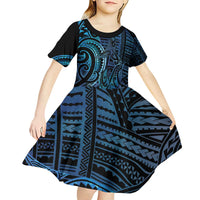New Zealand Hammerhead Shark Kid Short Sleeve Dress Maori Haehae Mangopare Galaxy - Polynesian Pride