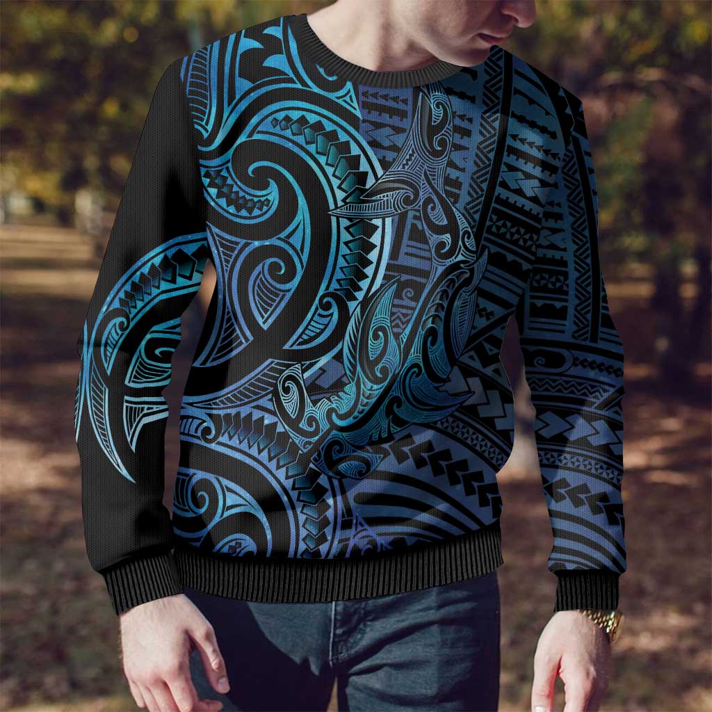 New Zealand Hammerhead Shark Ugly Christmas Sweater Maori Haehae Mangopare Galaxy - Polynesian Pride