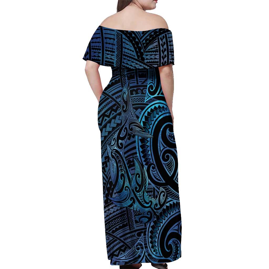 New Zealand Hammerhead Shark Off Shoulder Maxi Dress Maori Haehae Mangopare Galaxy - Polynesian Pride