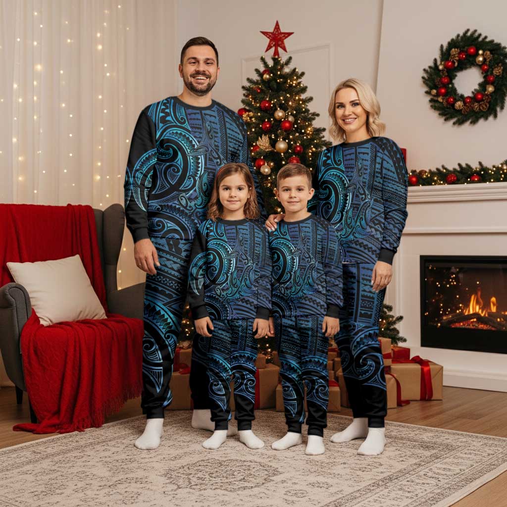 New Zealand Hammerhead Shark Christmas Pajama Set Maori Haehae Mangopare Galaxy - Polynesian Pride