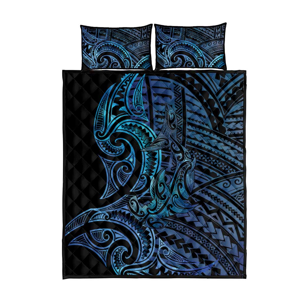 New Zealand Hammerhead Shark Quilt Bed Set Maori Haehae Mangopare Galaxy - Polynesian Pride