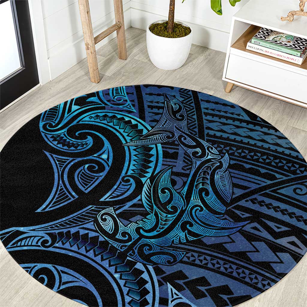 New Zealand Hammerhead Shark Round Carpet Maori Haehae Mangopare Galaxy - Polynesian Pride