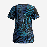 New Zealand Hammerhead Shark Scrub Top Maori Haehae Mangopare Galaxy - Polynesian Pride