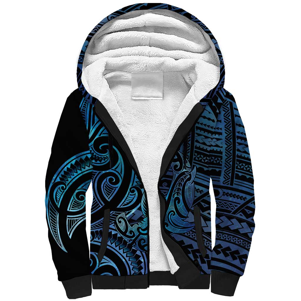 New Zealand Hammerhead Shark Sherpa Hoodie Maori Haehae Mangopare Galaxy - Polynesian Pride