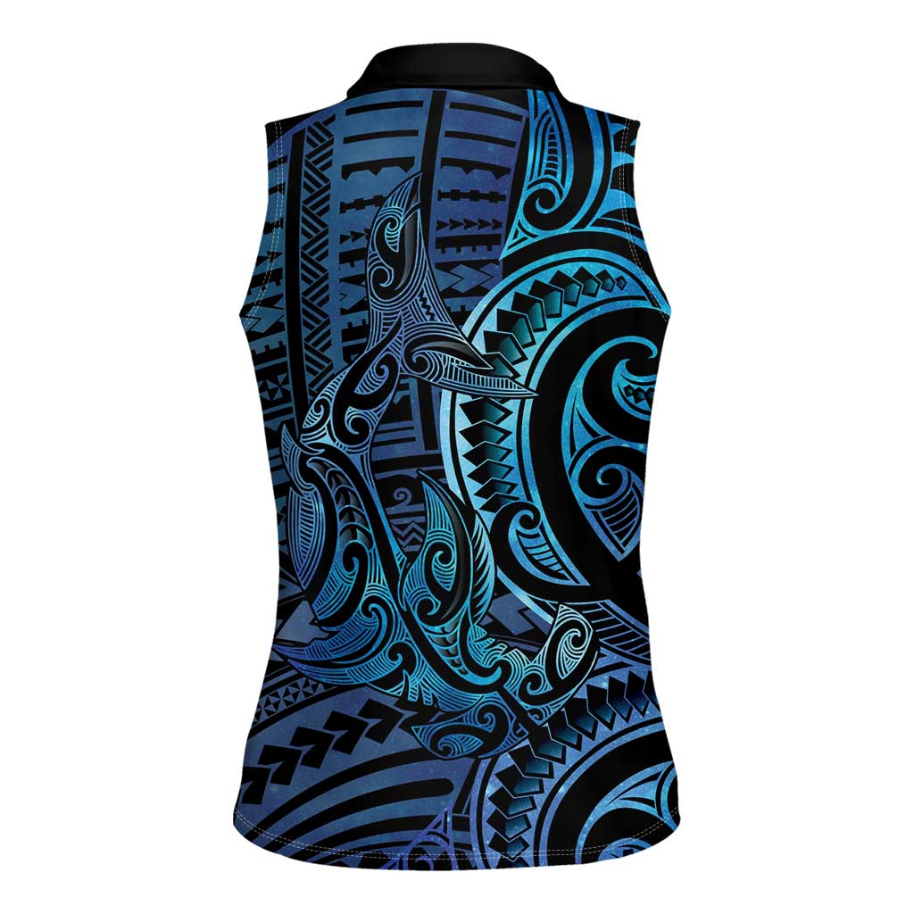 New Zealand Hammerhead Shark Women Sleeveless Polo Shirt Maori Haehae Mangopare Galaxy - Polynesian Pride