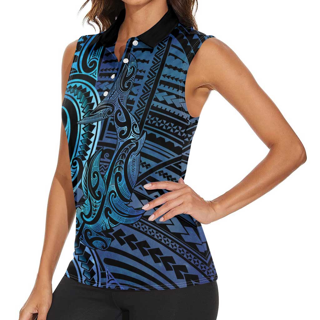 New Zealand Hammerhead Shark Women Sleeveless Polo Shirt Maori Haehae Mangopare Galaxy - Polynesian Pride