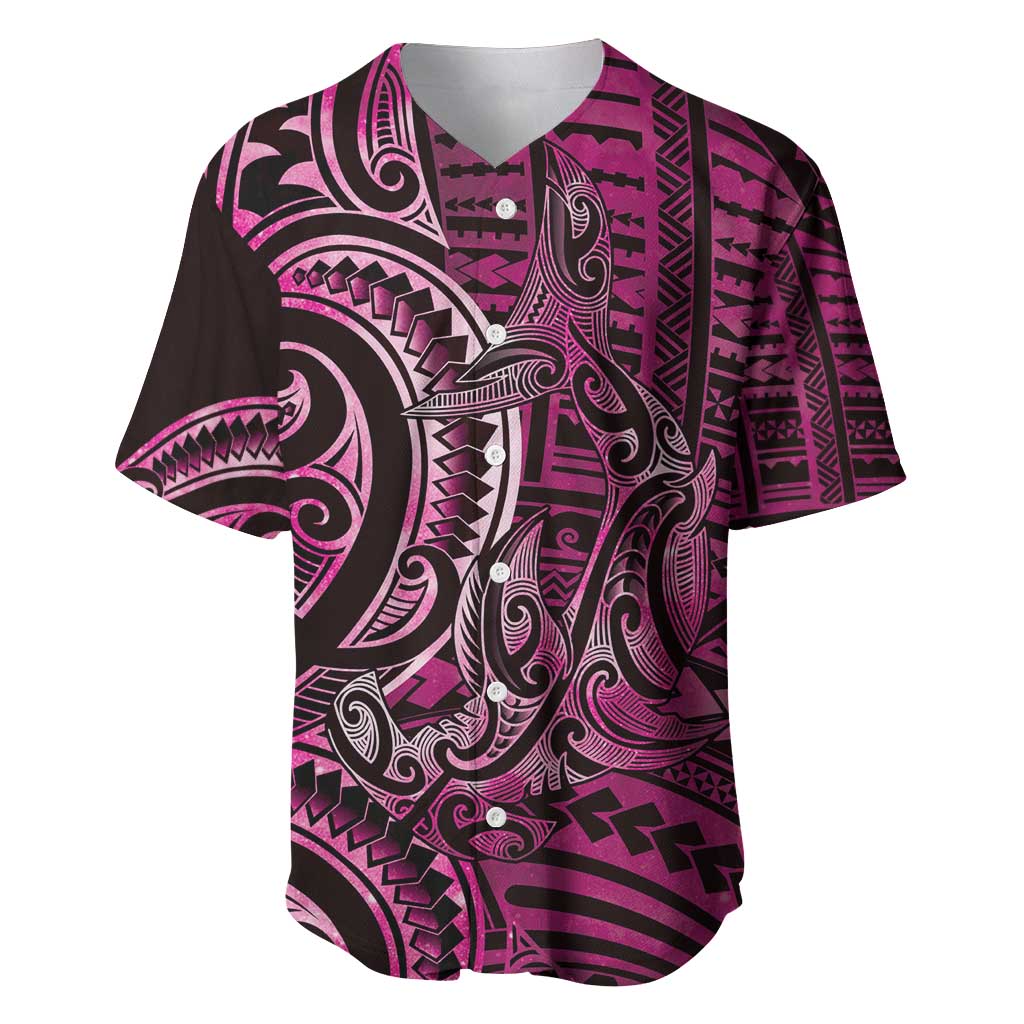 New Zealand Hammerhead Shark Baseball Jersey Maori Haehae Mangopare Pink - Polynesian Pride