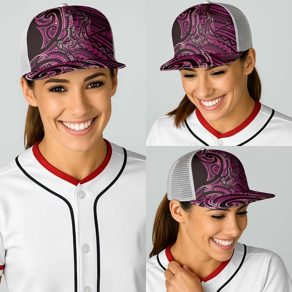 New Zealand Hammerhead Shark Baseball Net Cap Maori Haehae Mangopare Pink - Polynesian Pride