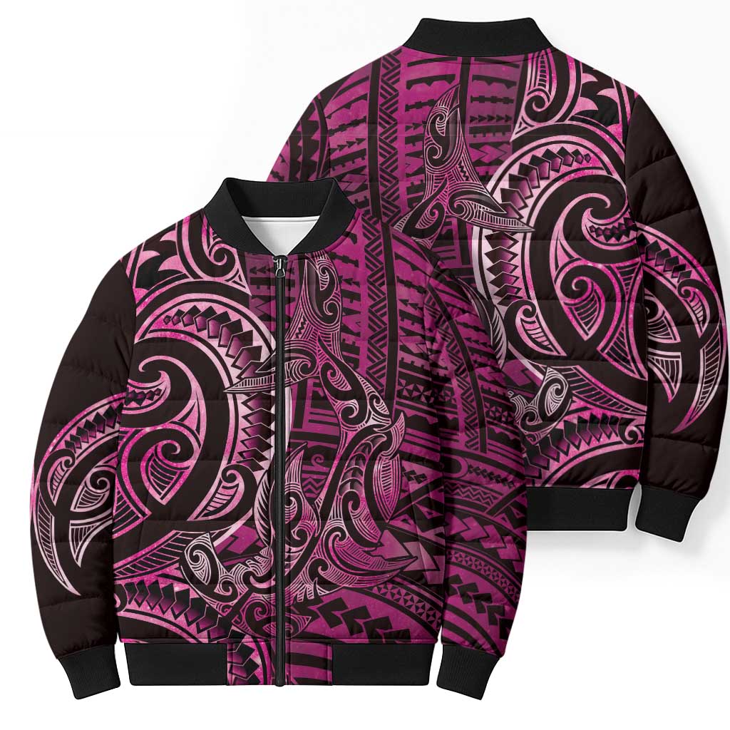 New Zealand Hammerhead Shark Bomber Puffer Jacket Maori Haehae Mangopare Pink - Polynesian Pride