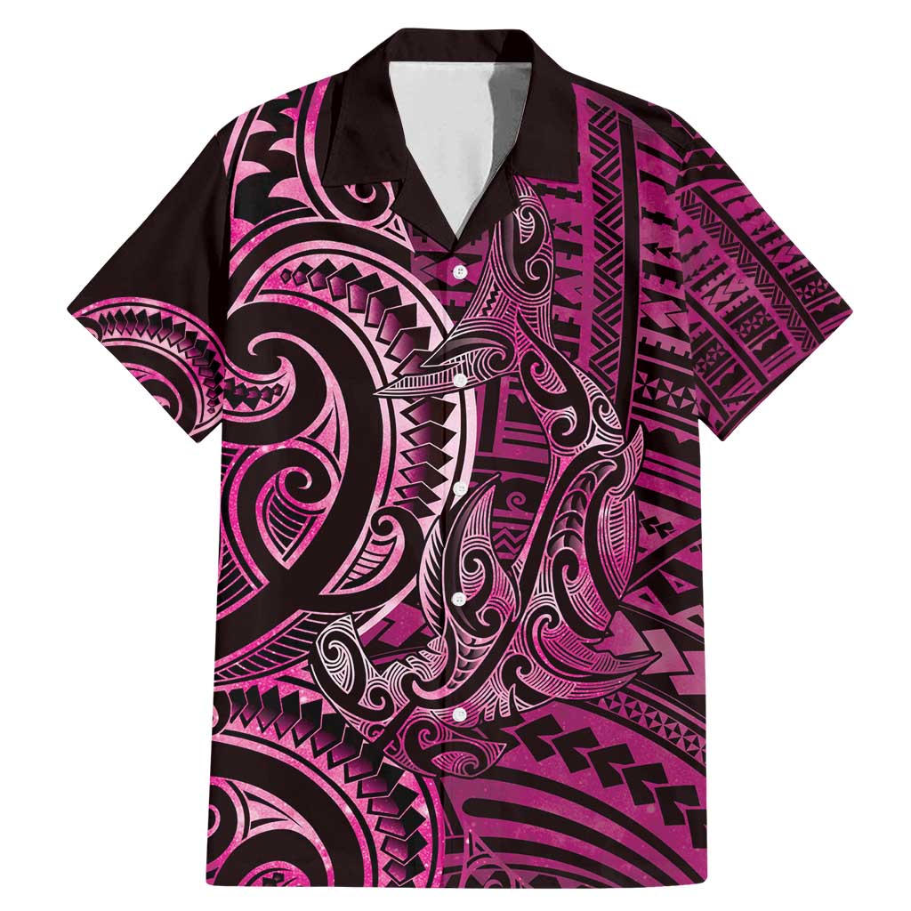 New Zealand Hammerhead Shark Family Matching Mermaid Dress and Hawaiian Shirt Maori Haehae Mangopare Pink - Polynesian Pride
