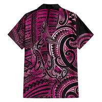 New Zealand Hammerhead Shark Family Matching Off Shoulder Maxi Dress and Hawaiian Shirt Maori Haehae Mangopare Pink - Polynesian Pride