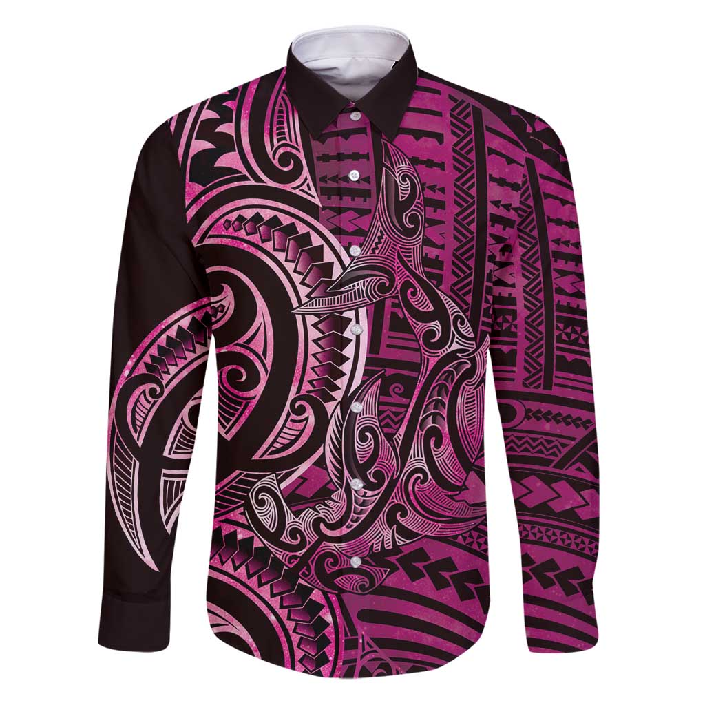 New Zealand Hammerhead Shark Family Matching Puletasi and Hawaiian Shirt Maori Haehae Mangopare Pink - Polynesian Pride