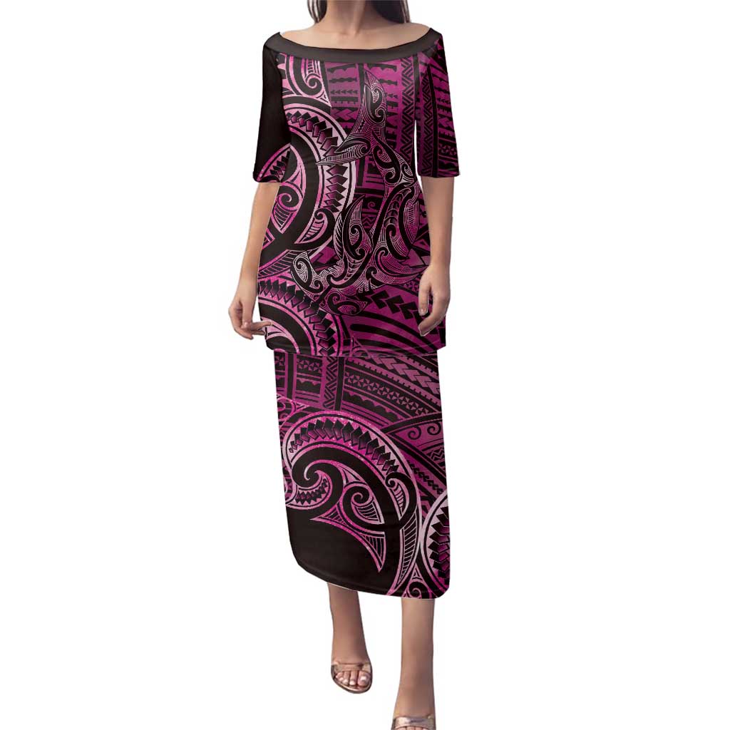 New Zealand Hammerhead Shark Family Matching Puletasi and Hawaiian Shirt Maori Haehae Mangopare Pink - Polynesian Pride