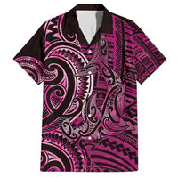 New Zealand Hammerhead Shark Family Matching Short Sleeve Bodycon Dress and Hawaiian Shirt Maori Haehae Mangopare Pink - Polynesian Pride
