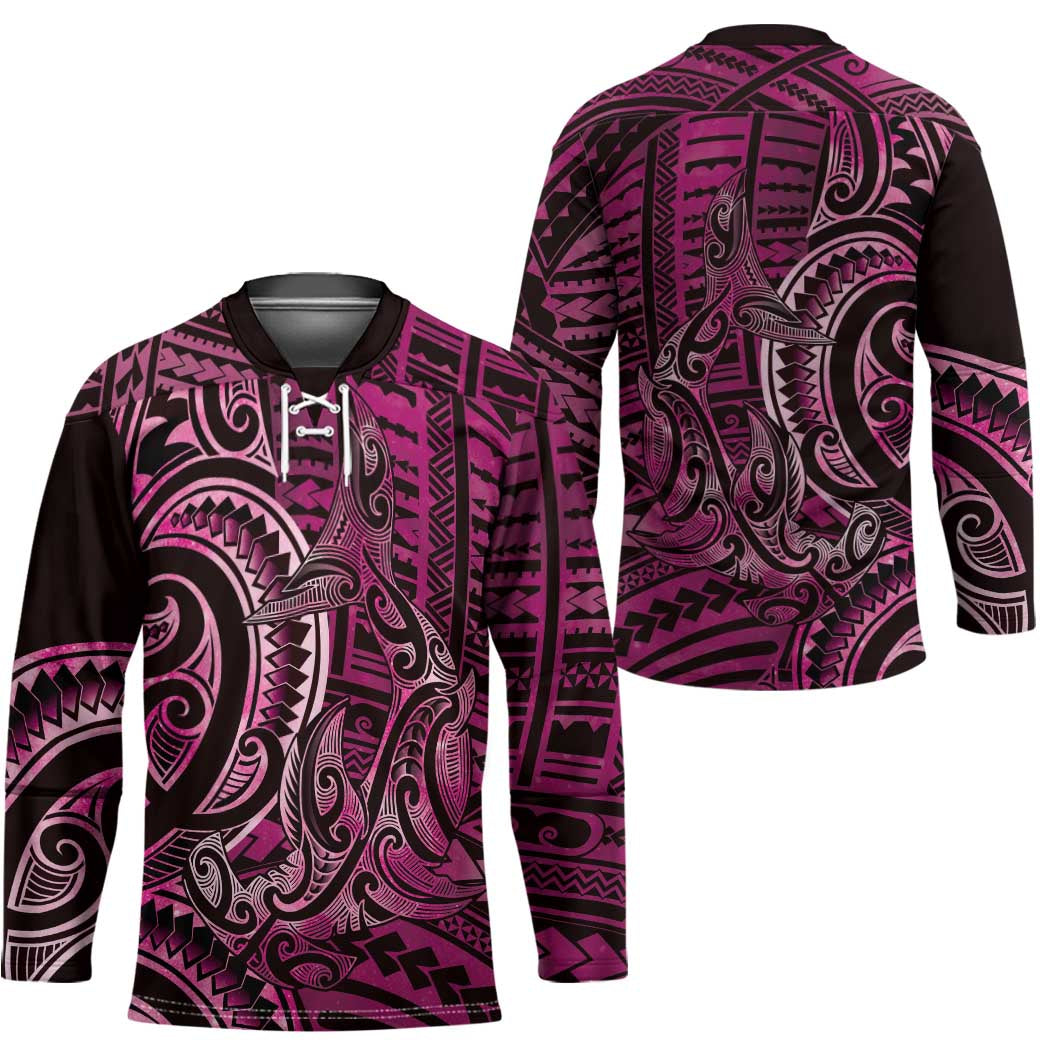 New Zealand Hammerhead Shark Hockey Jersey Maori Haehae Mangopare Pink - Polynesian Pride