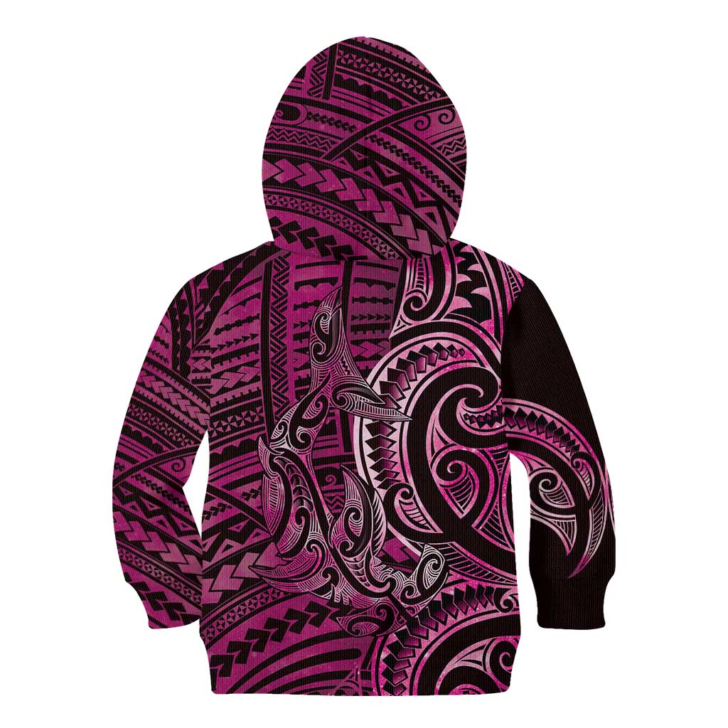 New Zealand Hammerhead Shark Kid Hoodie Maori Haehae Mangopare Pink - Polynesian Pride