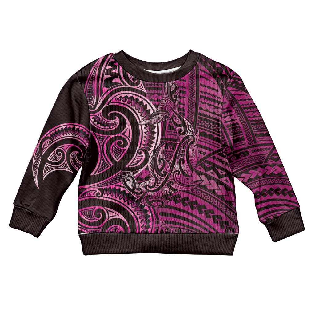 New Zealand Hammerhead Shark Kid Ugly Christmas Sweater Maori Haehae Mangopare Pink - Polynesian Pride
