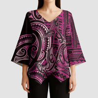 New Zealand Hammerhead Shark Kimono Sleeve Blouse Maori Haehae Mangopare Pink - Polynesian Pride