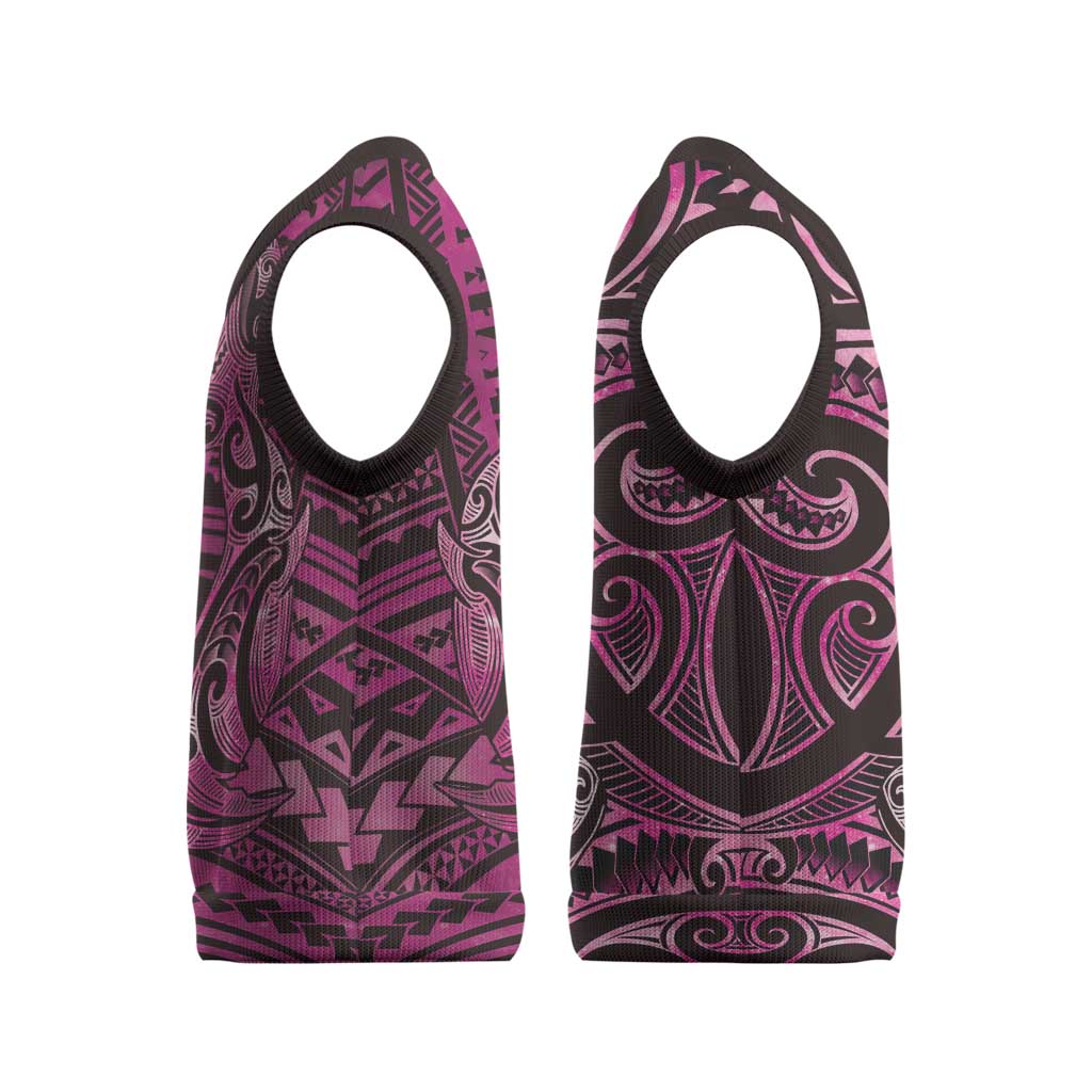 New Zealand Hammerhead Shark Christmas Knitted V-Neck Vest Maori Haehae Mangopare Pink - Polynesian Pride