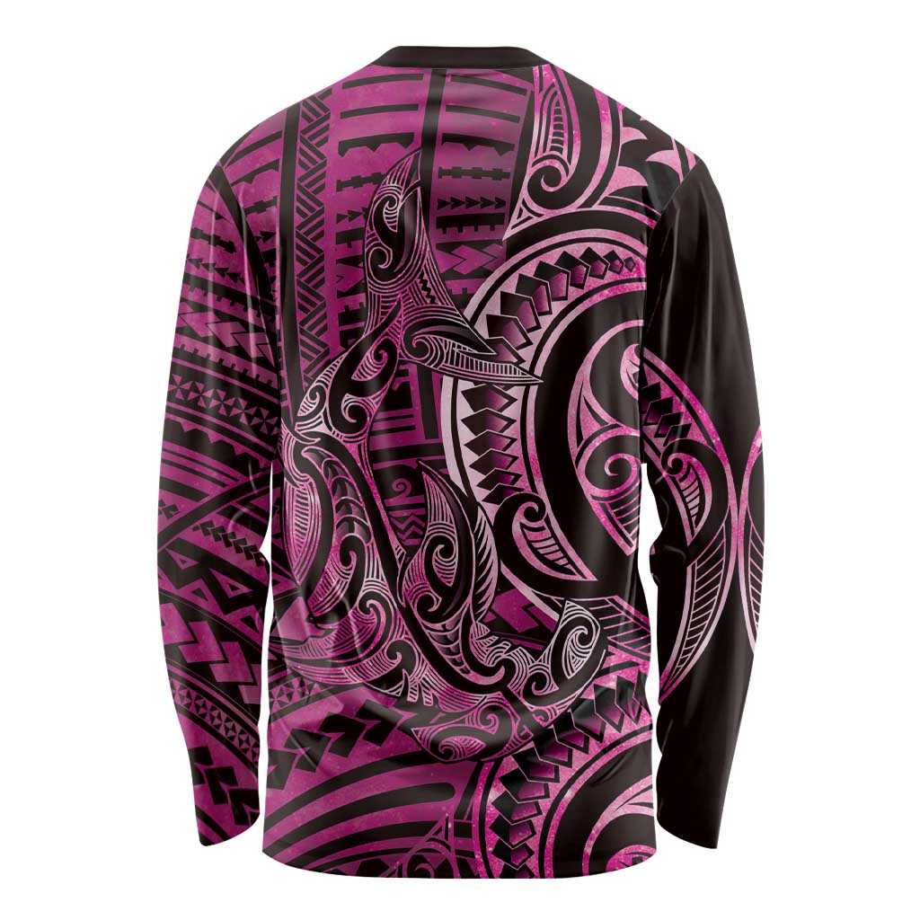 New Zealand Hammerhead Shark Long Sleeve Shirt Maori Haehae Mangopare Pink - Polynesian Pride