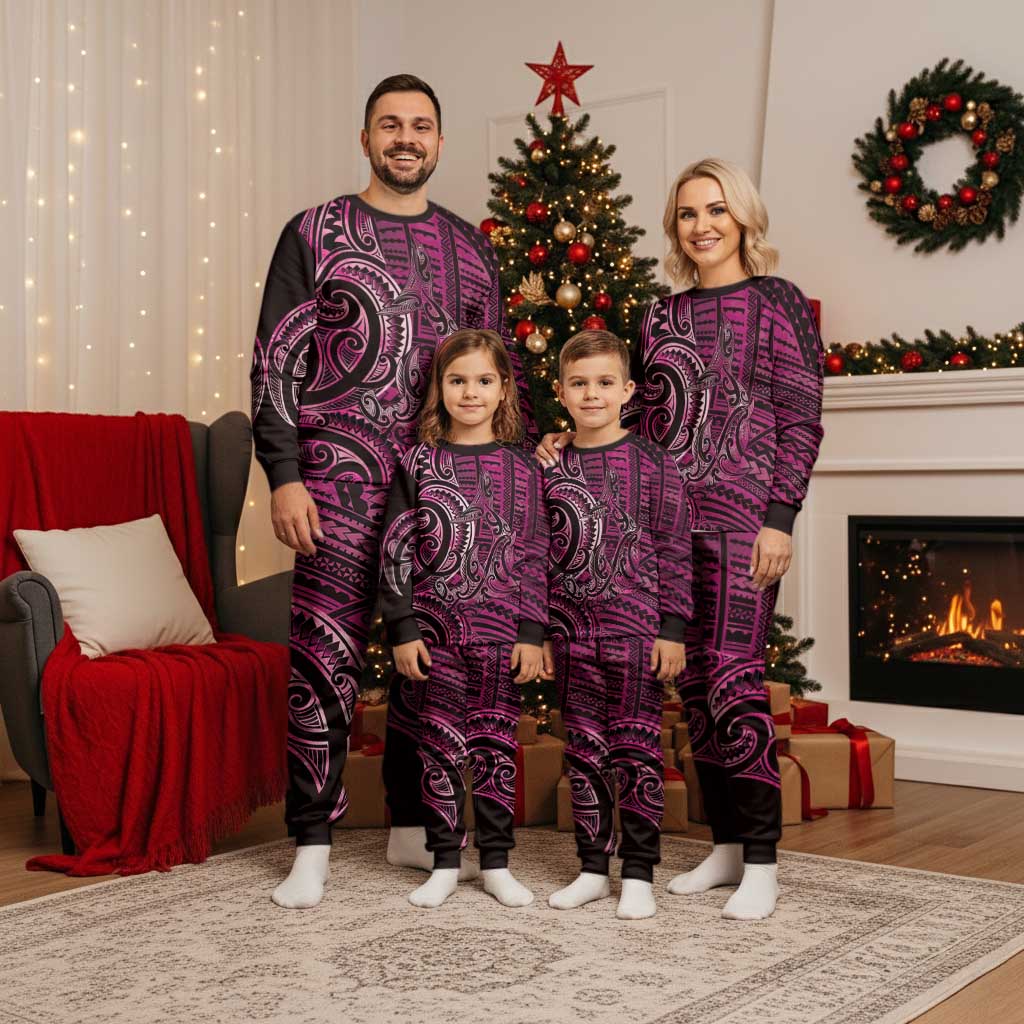 New Zealand Hammerhead Shark Christmas Pajama Set Maori Haehae Mangopare Pink - Polynesian Pride