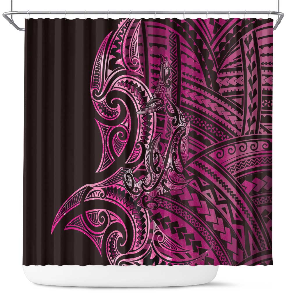 New Zealand Hammerhead Shark Shower Curtain Maori Haehae Mangopare Pink - Polynesian Pride