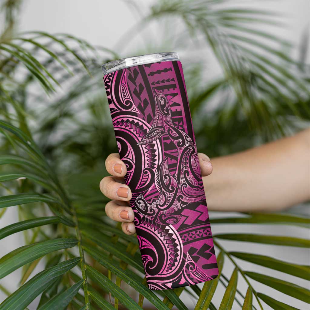 New Zealand Hammerhead Shark Skinny Tumbler Maori Haehae Mangopare Pink - Polynesian Pride