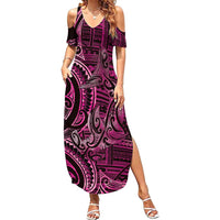 New Zealand Hammerhead Shark Summer Maxi Dress Maori Haehae Mangopare Pink - Polynesian Pride