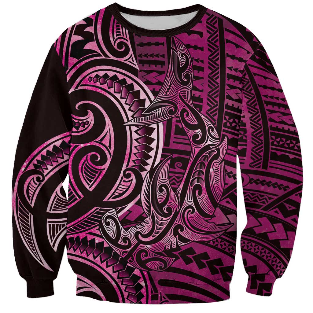New Zealand Hammerhead Shark Sweatshirt Maori Haehae Mangopare Pink - Polynesian Pride