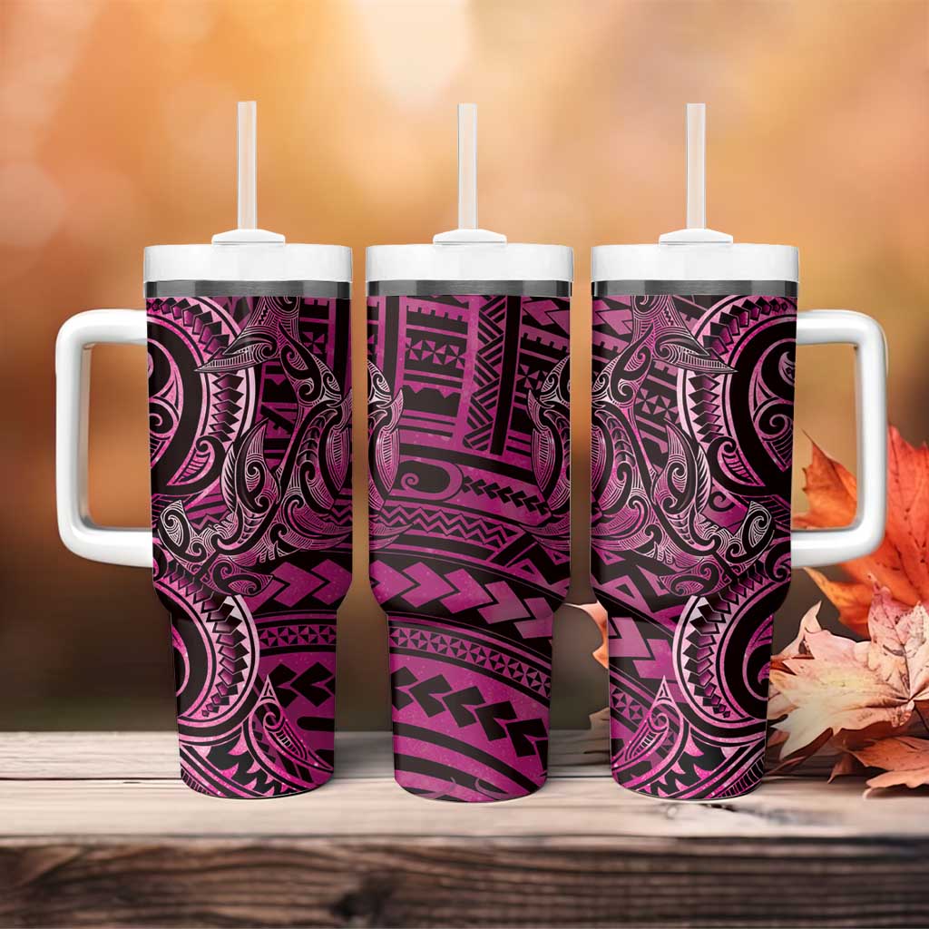 New Zealand Hammerhead Shark Tumbler With Handle Maori Haehae Mangopare Pink - Polynesian Pride