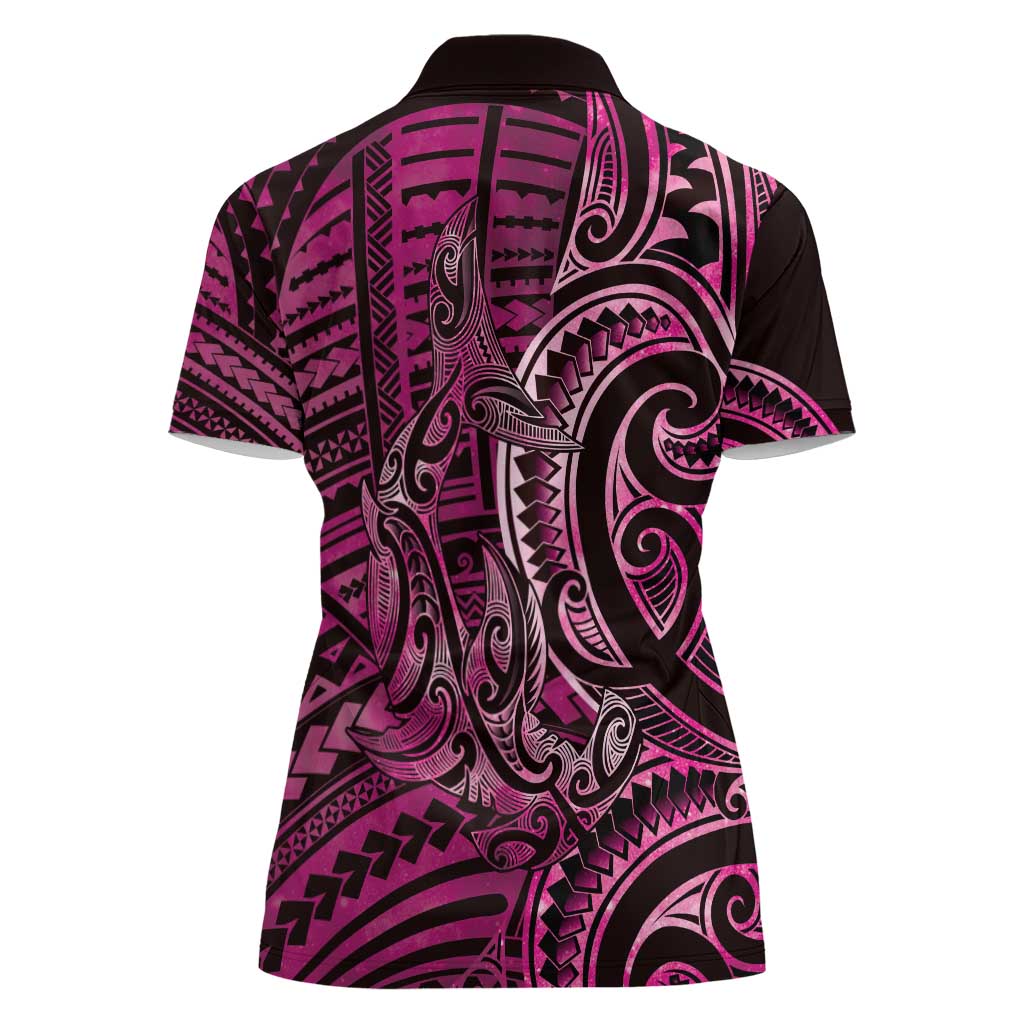 New Zealand Hammerhead Shark Women Polo Shirt Maori Haehae Mangopare Pink - Polynesian Pride